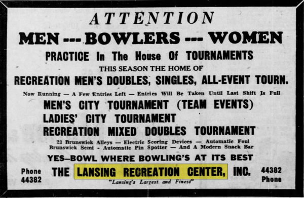 Lansing Recreation Center - Jan 29 1950 Ad